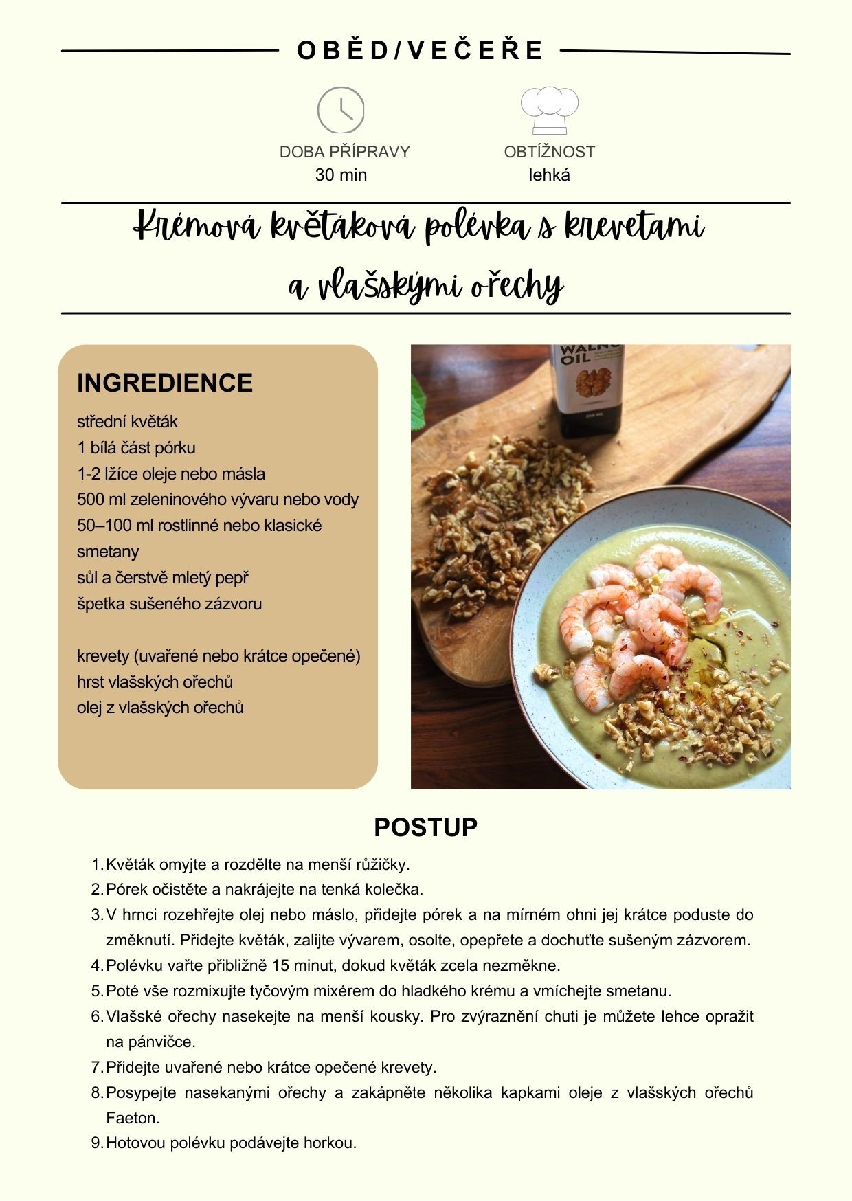 Karta_květáková polévka s krevetami a vlašskými ořechy